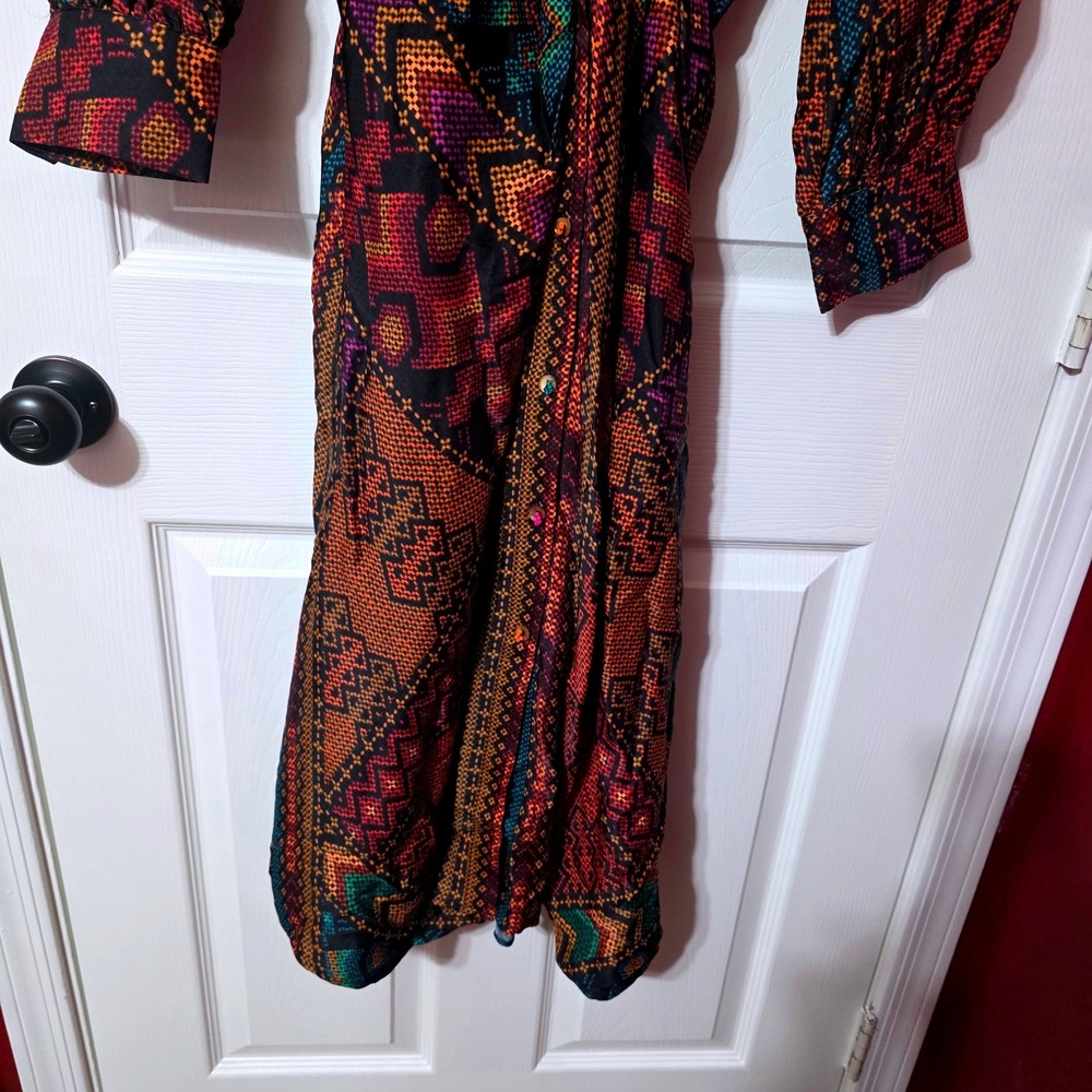 Farm Rio Women L Yawanawa Stripes Midi Dress Multi Color Boho Sustainable NWT - Picture 15 of 16